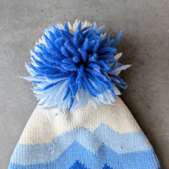 Vintage Smiley Retro Blue Stripe Pom Pom Wool Ski Hat Sparks Nevada Made in USA - Picture 3 of 8